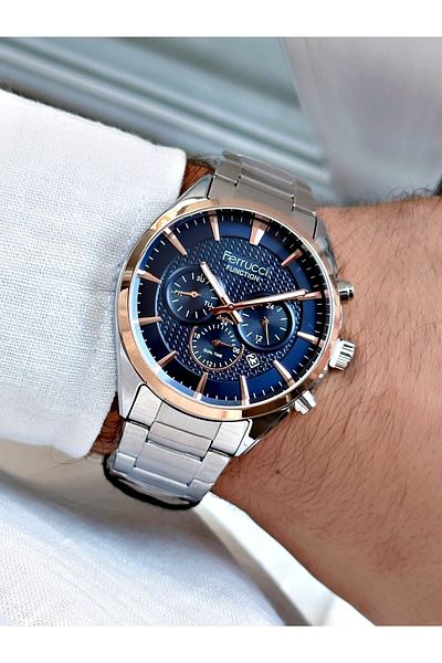 Ferrucci Silver Color Original Functions Active Steel Strap Men's Wristwatch + BRACELET WITH GIFT