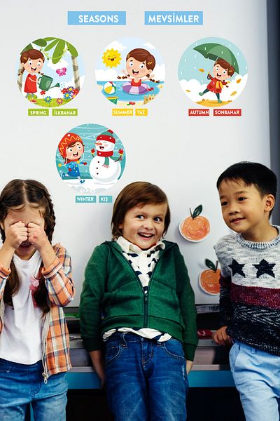 Sim Tasarım Seasons Theme School Nursery Educational Wall Sticker Set