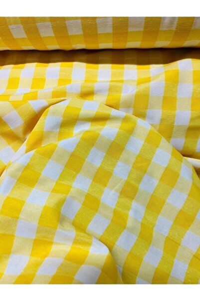 Pötikare Zefir Kumaş Sarı Büyük Kareli Desen