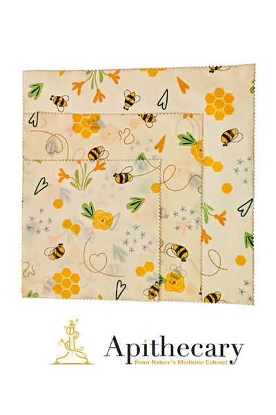 Apithecary Shopexxtra Waxed (BIG MEDIUM SMALL SIZE) Set of 3 100% Organic Food Storage Fabric_Beeswax Wrap
