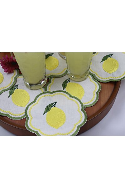 vipceyiz منديل مطرز بتصميم ليموني مكون من 6 قطع