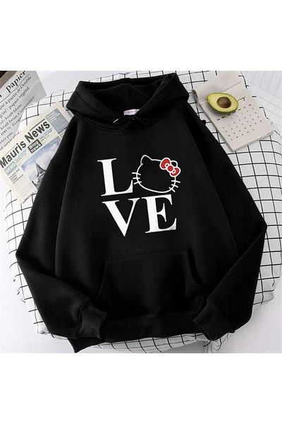 Touz Φούτερ με κουκούλα Love Cat με μαύρη στάμπα Unisex