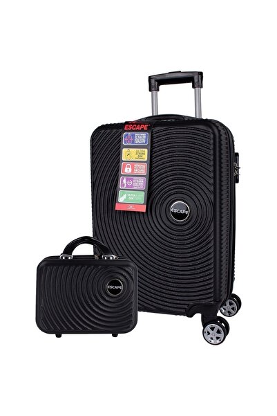 ESCAPE Samso Abs Orta Boy Siyah + Makyaj Çantası 2'li Valiz Seti