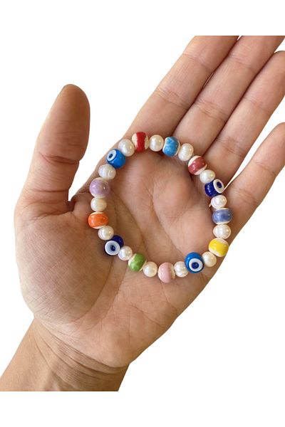TAKI BY EKİN Handmade, glass evil eye beaded bracelet