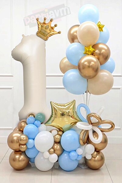 PARTİAVM Cream Number Balloon Welcome Set King Crowned Balloon Set