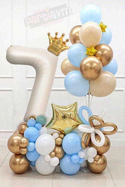 PARTİAVM Cream Number Balloon Welcome Set King Crowned Balloon Set