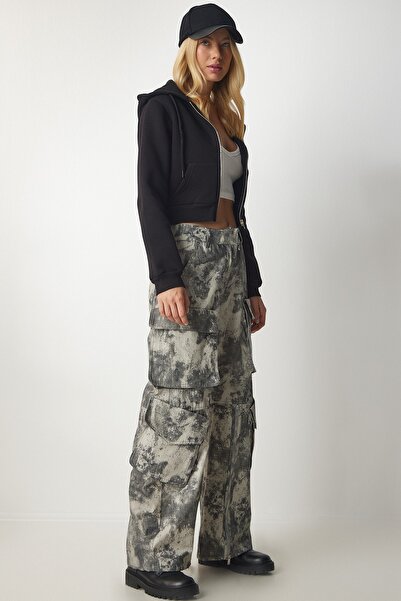 Happiness İstanbul Dámská černá mikina Crop s kapucí a zipem UB00136