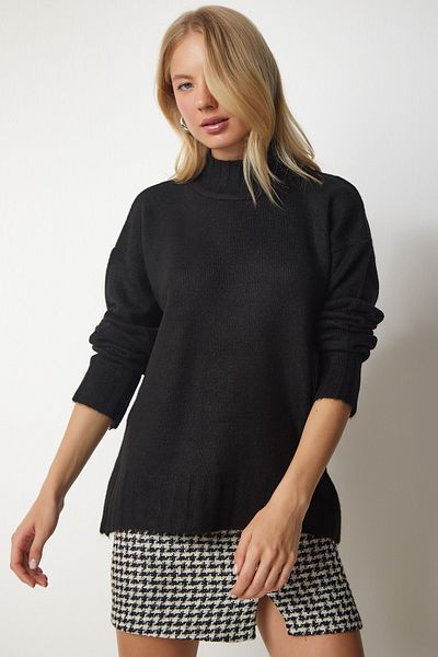 Happiness İstanbul Pulover negru din tricot cu textura moale pentru femei KI00095
