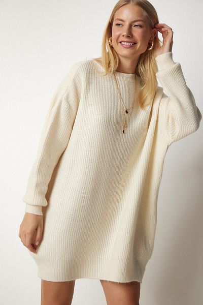 Happiness İstanbul Damen Bone Oversize Langes Basic Strick-Sweatshirt BV00099