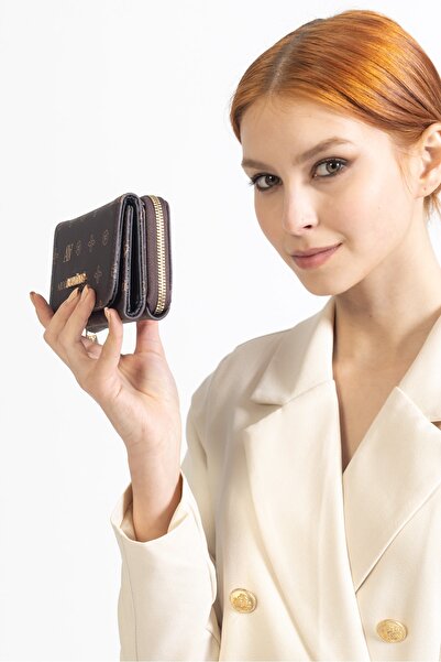 Armine C11 Baskılı Kadın Cüzdan Kahverengi Baskılı