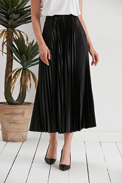 BMK BOUTİQUE Fusta lungă plisată cu aspect satinat de damă