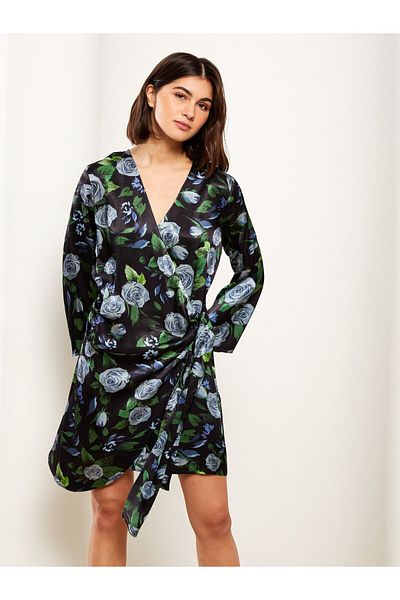 LC Waikiki Rochie de damă din satin cu mâneci lungi cu guler dublu