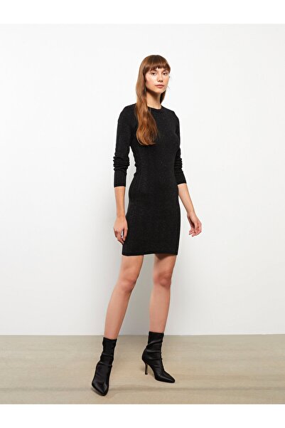 LC Waikiki Crew Neck Self-Patterned Long Sleeve Women's Knitwear Dress