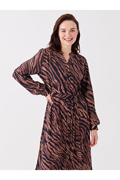 LC Waikiki Dámské košilové šaty s volným límečkem s dlouhým rukávem