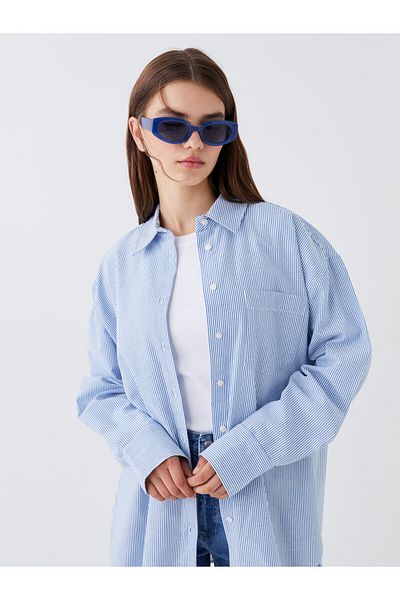LC Waikiki Dámská oversize pruhovaná košile s dlouhým rukávem
