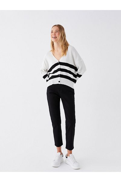 LC Waikiki V-Neck Color Blocked Long Sleeve Women's Knitwear Cardigan