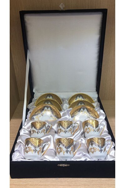 Güral Porselen El Dekoru 6 Kişilik Türk Kahve Fincan Takımı