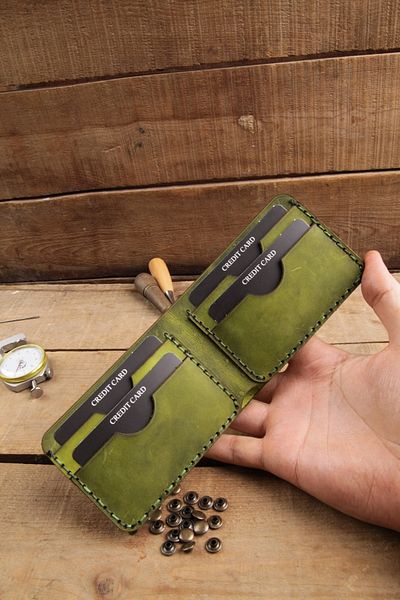 New Coast Leather 1900's Γνήσιο & Πραγματικό Δέρμα 100% Χειροποίητο Ανοιχτό Πράσινο Μικρό Ανδρικό Πορτοφόλι