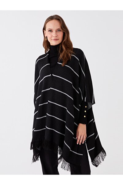 LC Waikiki Γυναικείο πόντσο με ριγέ κοντό μανίκι με λαιμόκοψη