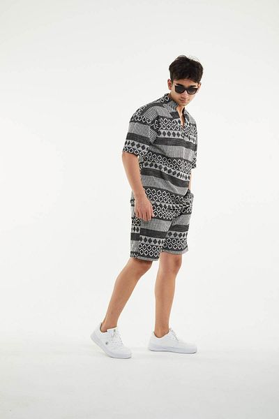 Tuttomood Men's Patterned Judge Collar Shorts Set Black