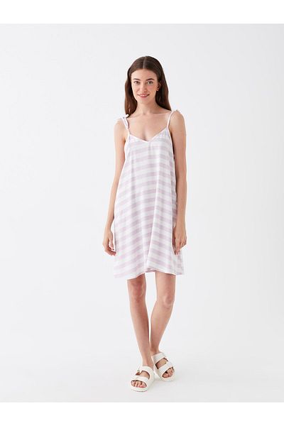 LC Waikiki Damen-Strandkleid mit V-Ausschnitt und gestreiften Trägern