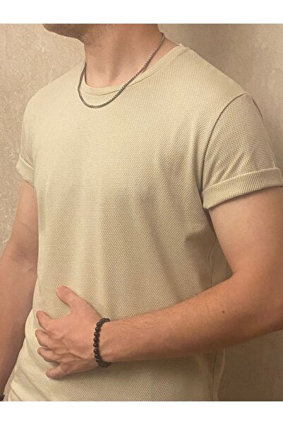 Bej Ottoman Kumaş Erkek T-shirt