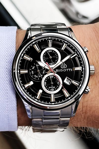 Bigotti Original Complete Steel Men's Wristwatch 5 ATM Waterproof Silver Color + Bracelet BME2006C6
