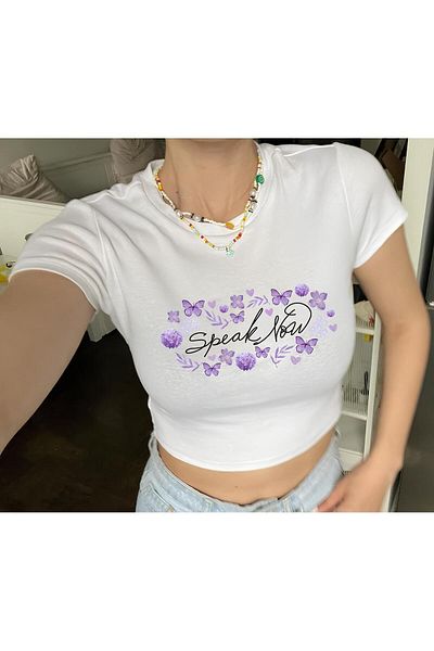 Jose Clothing ΓΥΝΑΙΚΕΙΟ ΚΟΝΤΟΜΑΝΙΚΙ ΛΕΥΚΟ ΤΥΠΩΜΕΝΟ CROP TOP BLUZ