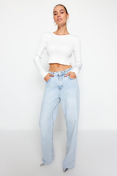 Trendyol Collection Heart Patterned Ecru Crop Knitwear Sweater - Twoaw24Kz01122