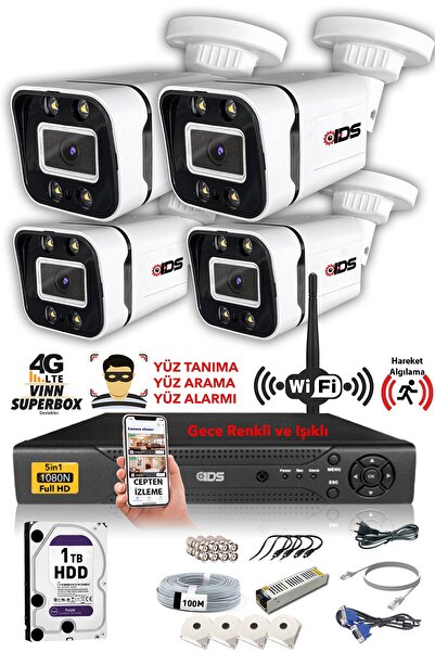 IDS 4 Kameralı Set - 5mp Sony Lensli Fullhd Gece Görüşlü Güvenlik Kamerası Sistemi - 2031-set4-1tb