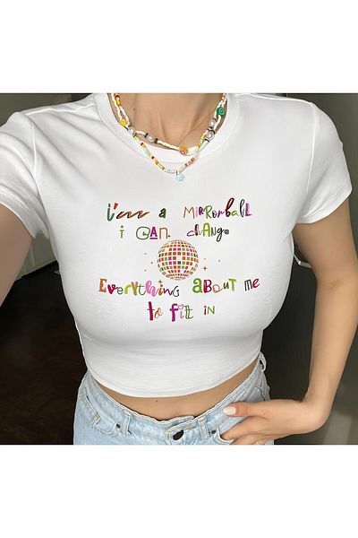 Jose Clothing ΓΥΝΑΙΚΕΙΟ ΚΟΝΤΟΜΑΝΙΚΙ ΛΕΥΚΟ ΤΥΠΩΜΕΝΟ CROP TOP BLUZ