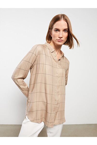 LC Waikiki Kockovaná viskózová dámska košeľa s dlhým rukávom