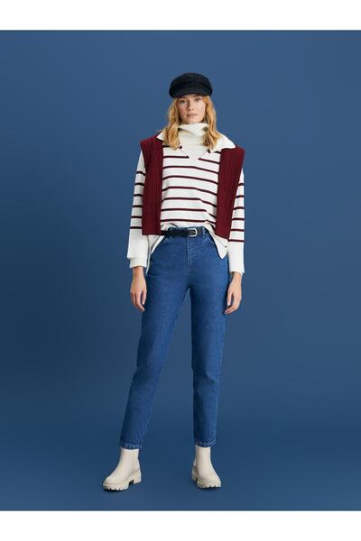 LC Waikiki Pantaloni drepți pentru femei Mom Fit cu talie înaltă