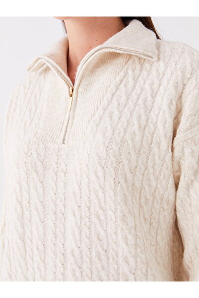 LC Waikiki Γυναικείο πλεκτό πουλόβερ με μακρυμάνικο τζάκετ με αυτοσχέδιο σχέδιο