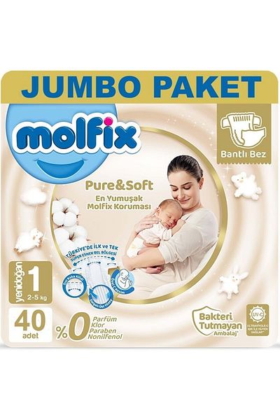 Molfix Pure&Soft Baby Diapers Size:1 (2-5Kg) Newborn 160 Pieces Jumbo Monthly Pack