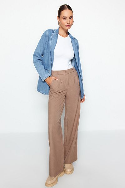 Trendyol Collection Světle hnědé široké plisované kalhoty - Twoaw22Pl0475