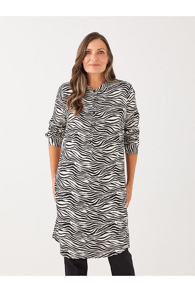 LC Waikiki Gemusterte Damen-Tunika mit Rundhalsausschnitt und langen Ärmeln