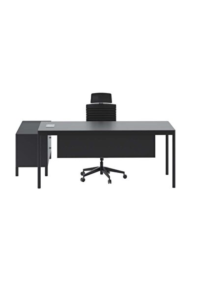 Çağın Ofis Mobilyaları LESS 200 CM TEKLİ ETAJERLİ SİYAH YÖNETİCİ ÇALIŞMA OFİS...