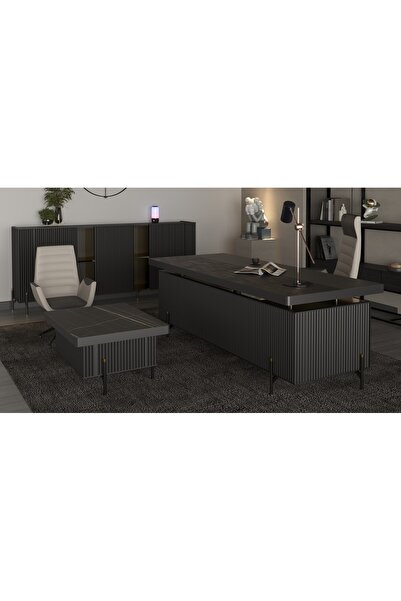 Çağın Ofis Mobilyaları BRANCH 240 CM YÖNETİCİ SİYAH ÇALIŞMA OFİS MASA TAKIM (Sonato/Siyah)