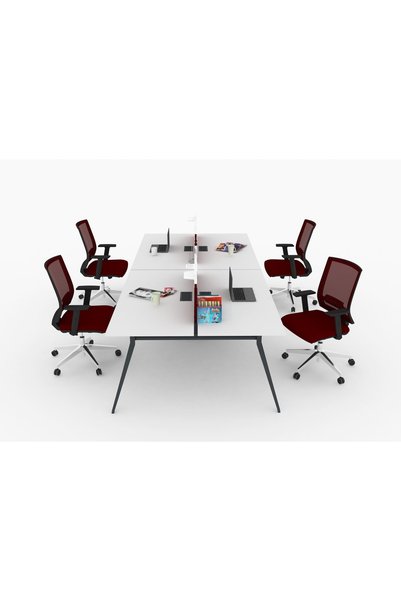 Çağın Ofis Mobilyaları Ofisimi DEEP DÖRTLÜ 240 CM ÇALIŞMA OFİS MASA Workstation (Lake Beyaz/Antrasit)