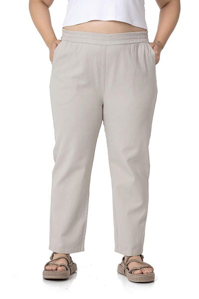 DISENTIS MODEST Plus Size Gabardine Stone Color Trousers with Elastic Waist and Pockets