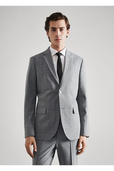 MANGO Man Slim Fit Wool Checked American Blazer