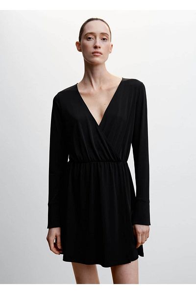MANGO Woman Wrap Collar Long Dress