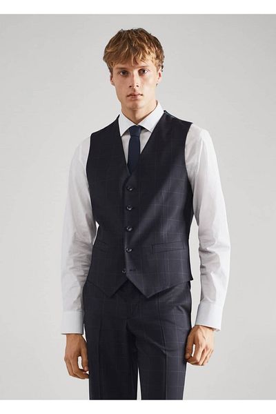 MANGO Man Slim Fit καρό γιλέκο