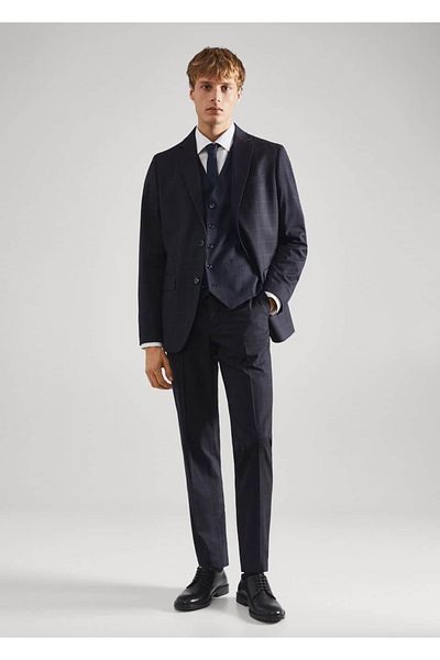 MANGO Man Slim Fit καρό γιλέκο