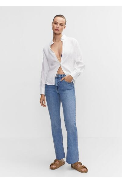 MANGO Woman Zerrissene, detaillierte, gerade geschnittene Jeans mit mittlerer Taille