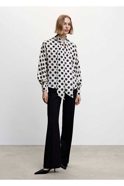 MANGO Woman Polka Dot Bow Blouse