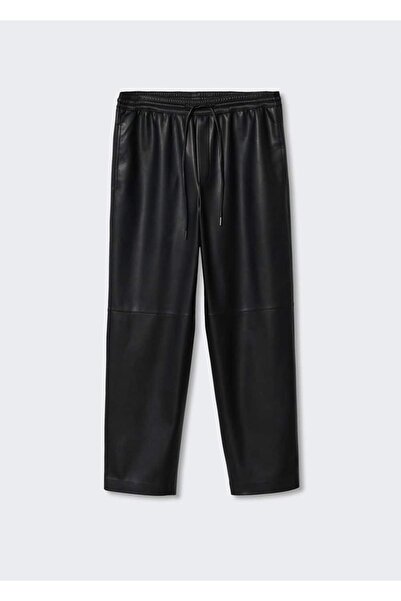 MANGO Woman Deri Görünümlü Beli Elastik Pantolon