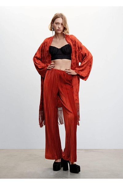 MANGO Woman Pleated Velvet Trousers