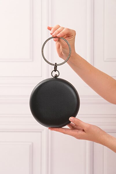 ROZA CANTA Γυναικεία Μαύρη Υφασμάτινη Στρογγυλή Τσάντα Βραδινό Φόρεμα